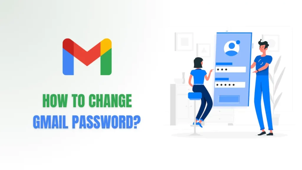 Illustration Showing Password Changing Process and Gmail Icon with Title Text - How to Change Gmail Password?
