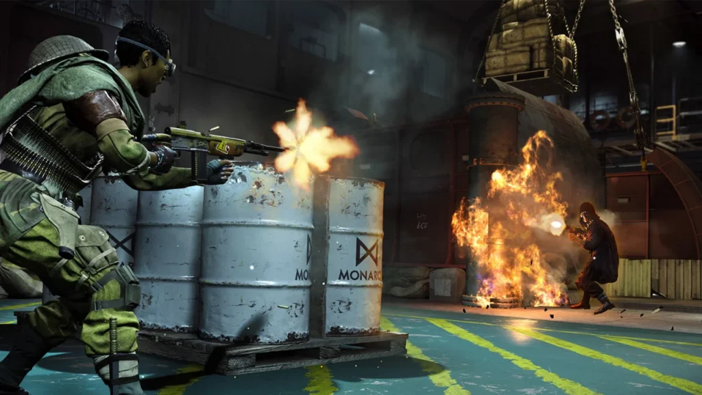 Two Call Of Duty Characters In A Combat Scene With Gunfire And An Explosion