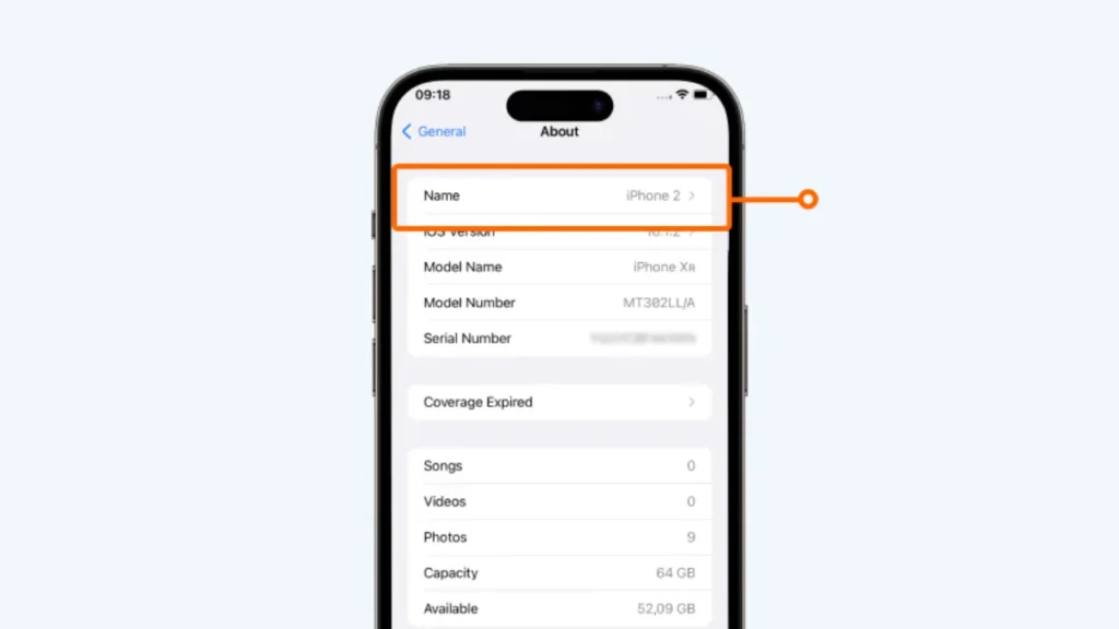 iPhone About Page with Name Highlight - How to Change iPhone Name?