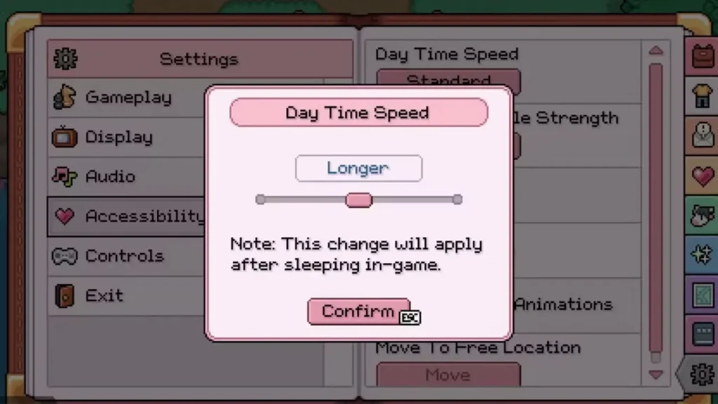 Day Time Speed Slider of Fields of Mistria - How to Change Day Length in Fields of Mistria?