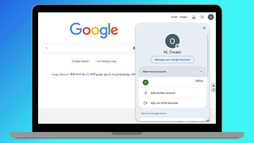 PC Displaying Accounts Screen of Google - How to Change Default Google Account?